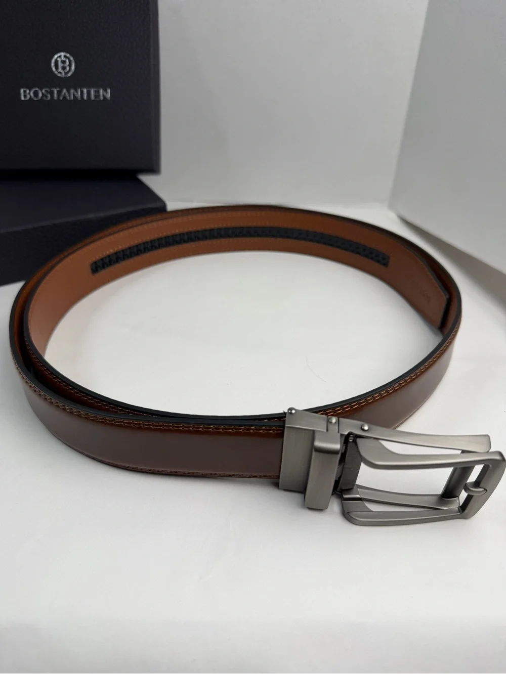 Bostanten Leather Belt Mens  Brown Automatic Buckle 42-48 Inches New